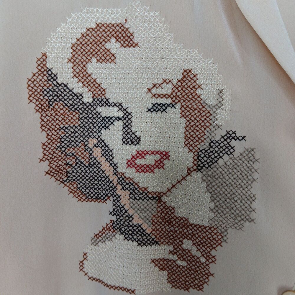 Vintage Marilyn Monroe Blouse Women's Size XL Embroidered Shirt Novelty Artsy - Picture 3 of 8